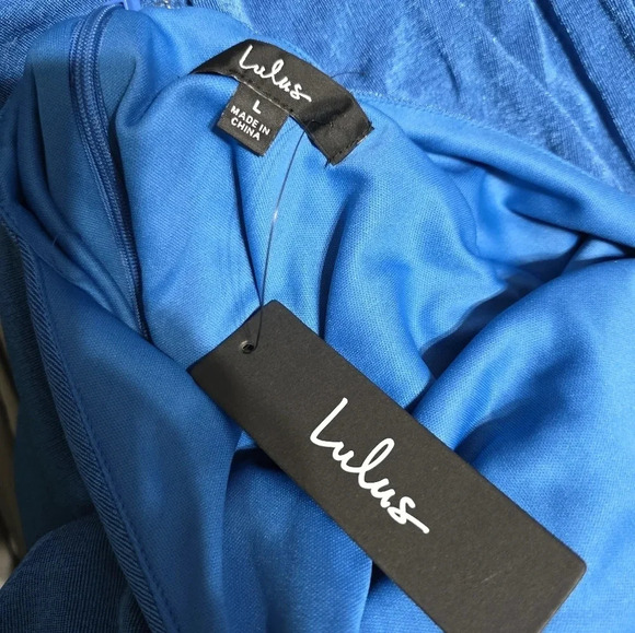 NWT Lulus Stunning Attitude Blue Keyhole Halter Neck Maxi Dress, Stretchy Knit. - Picture 12 of 15